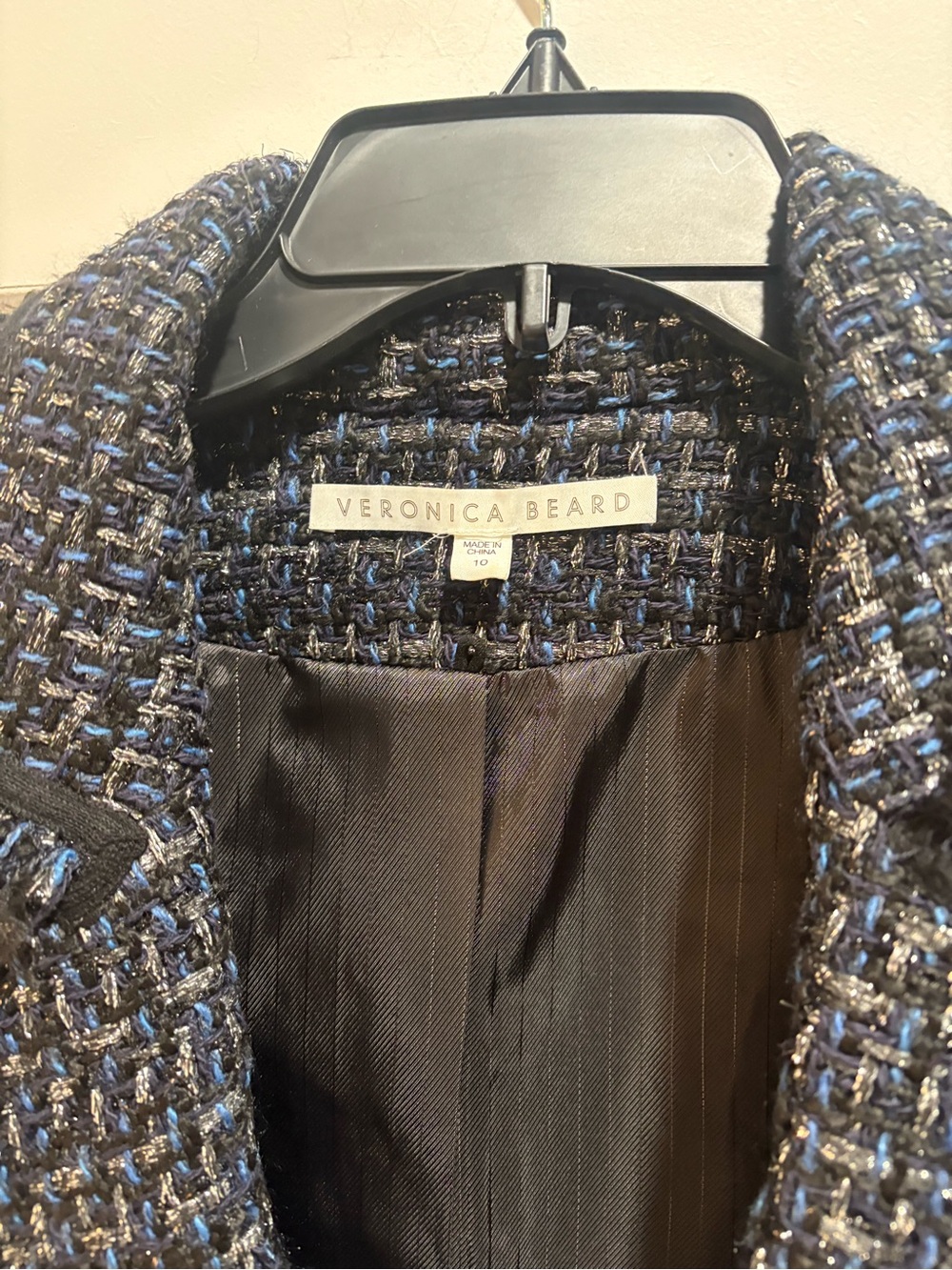 Veronica Beard Navy Fringe Trim Tweed Blazer - Picture 3 of 4
